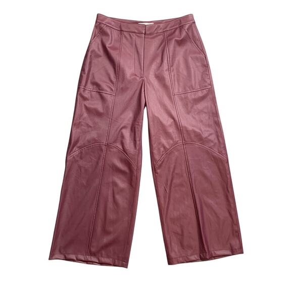 Trina Turk Pants Womens 12 Plum Faux Leather Wide Leg Pull On Slash Pockets - Picture 1 of 13